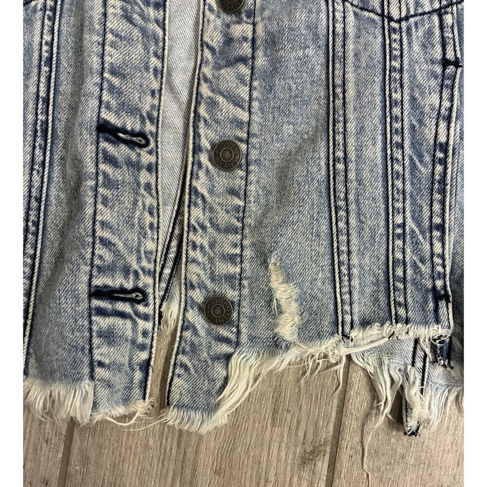 Hidden Jeans Distressed Cropped Soft Denim Jacket Light Wash Raw Hem Large - Picture 7 of 12